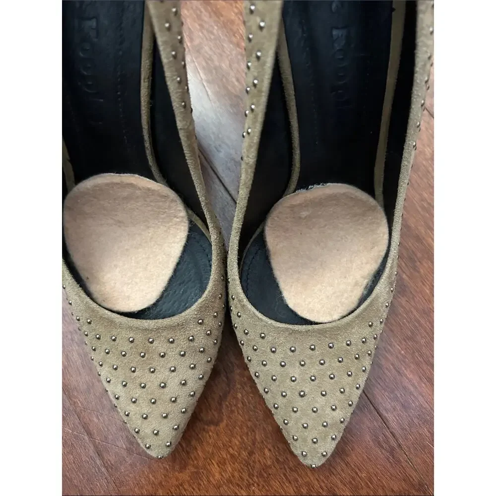 The Kooples Taupe Suede Studded Pointed-Toe Stiletto Heels, Size 5.5/6 (36)